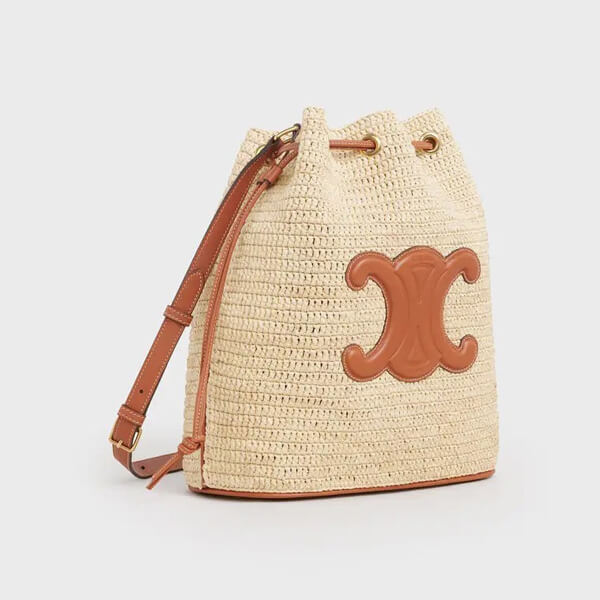 セリーヌ夏 かごバッグ コピー ラフィア&カーフ クラシック バスケット バケット Tan